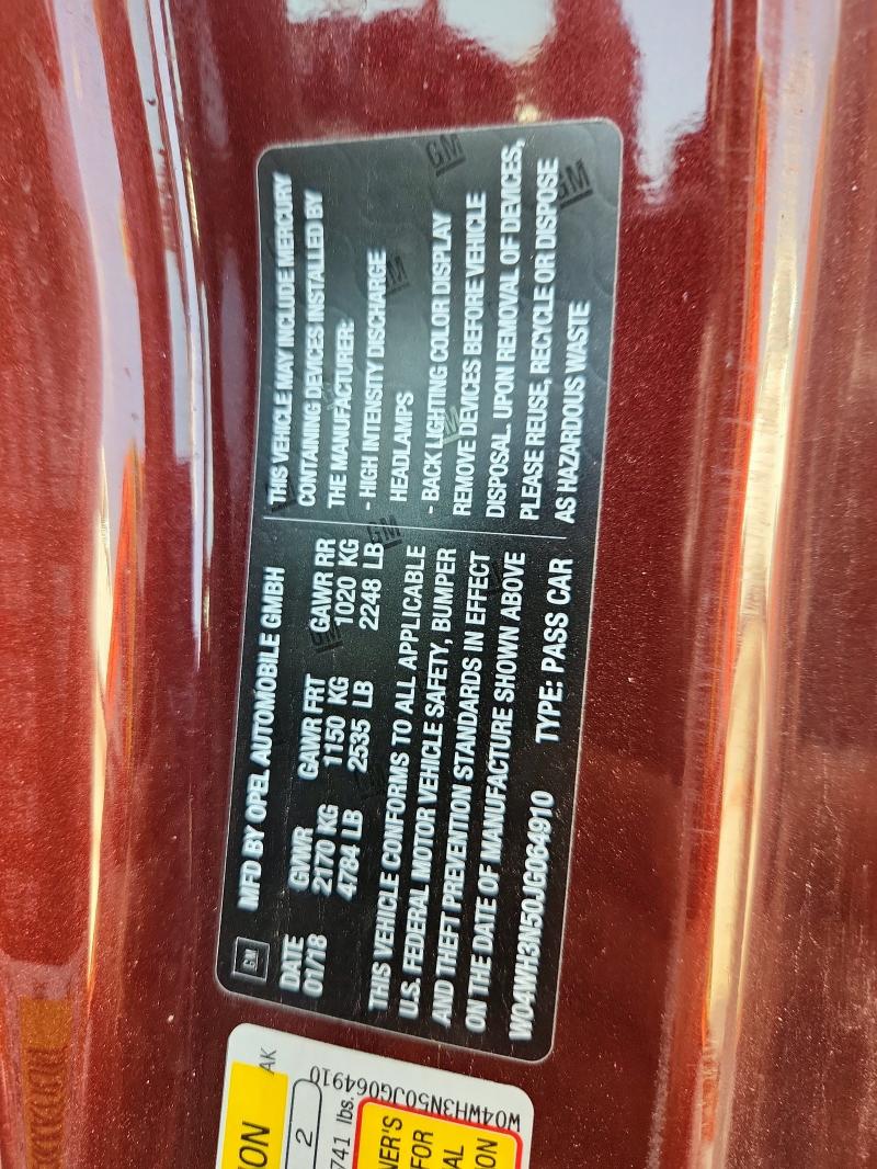 2018 BUICK CASCADA PR - W04WH3N50JG064910