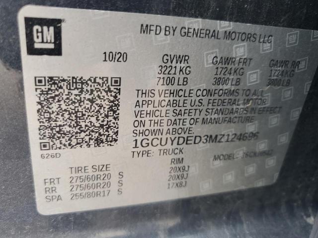 2021 CHEVROLET SILVERADO 1GCUYDED3MZ124696