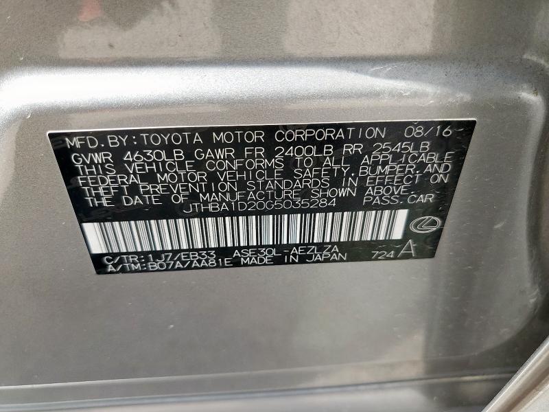 2016 LEXUS IS 200T JTHBA1D20G5035284