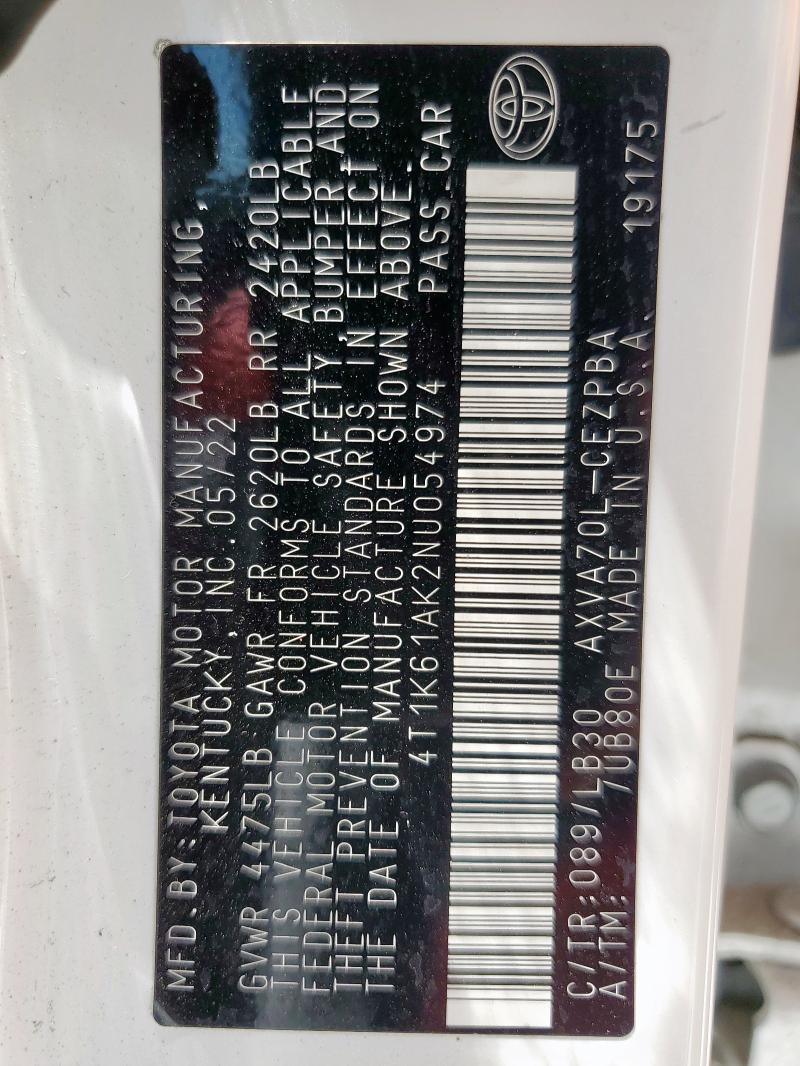 2022 TOYOTA CAMRY XSE - 4T1K61AK2NU054974