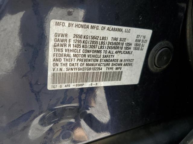 2016 HONDA PILOT EX 5FNYF6H37GB102264