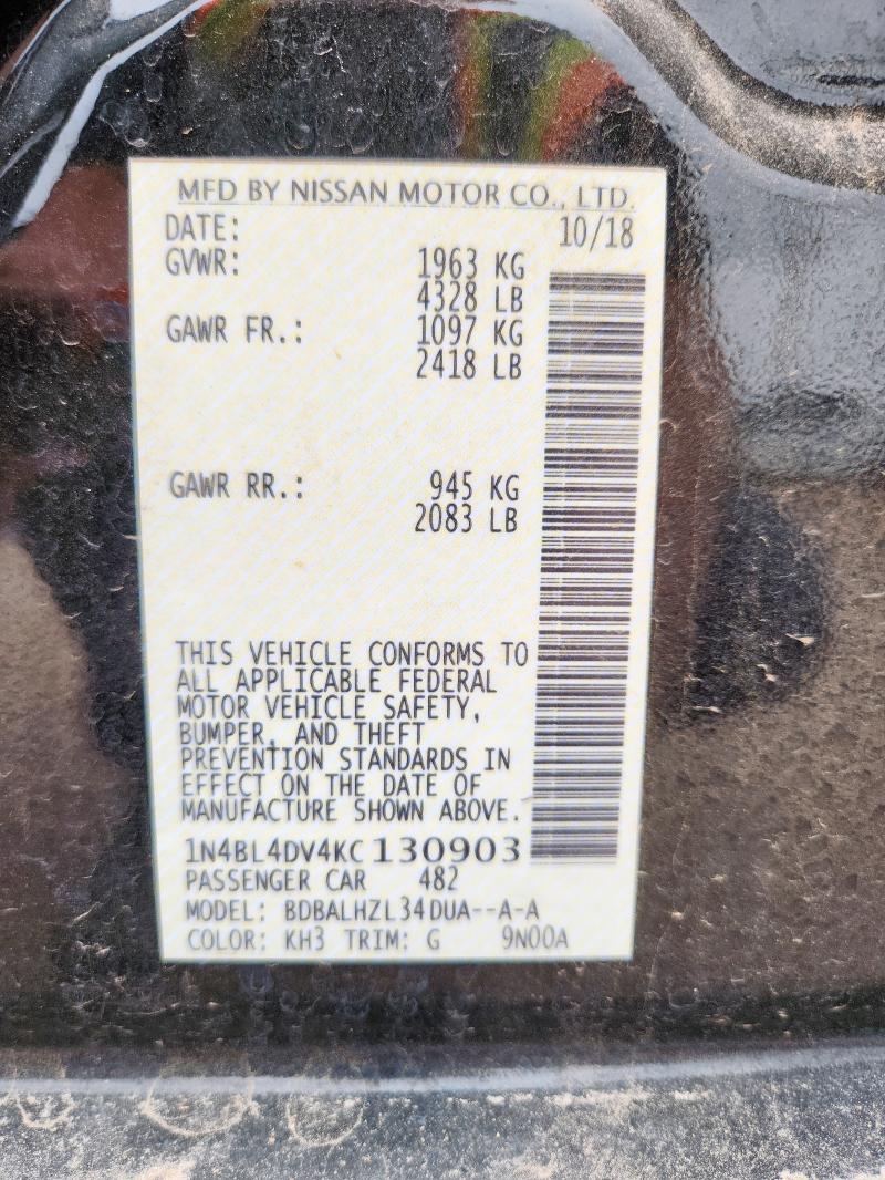 2019 NISSAN ALTIMA SV - 1N4BL4DV4KC130903