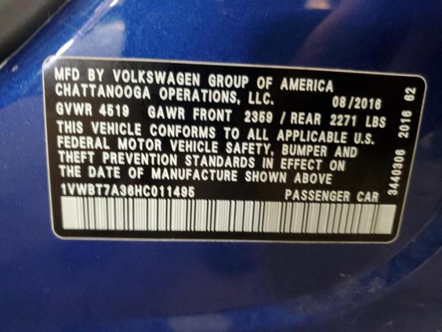 2017 VOLKSWAGEN PASSAT SE 1VWBT7A36HC011495
