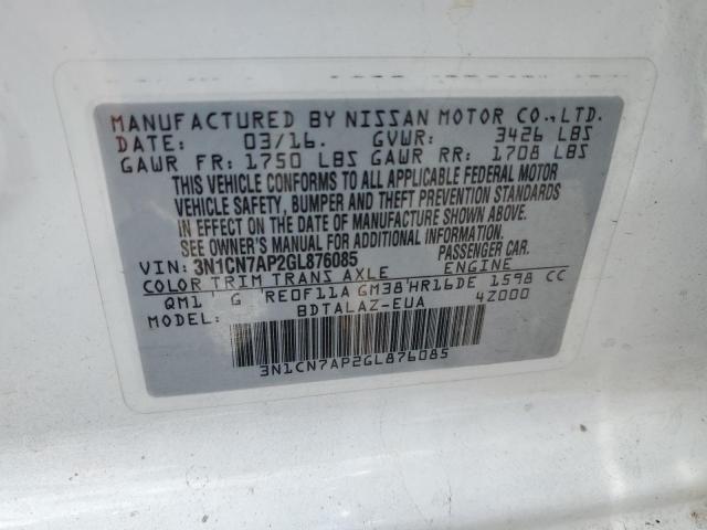 2016 NISSAN VERSA S 3N1CN7AP2GL876085
