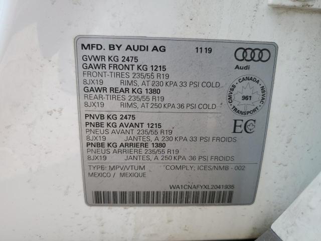 2020 AUDI Q5 PRESTIG WA1CNAFYXL2041935
