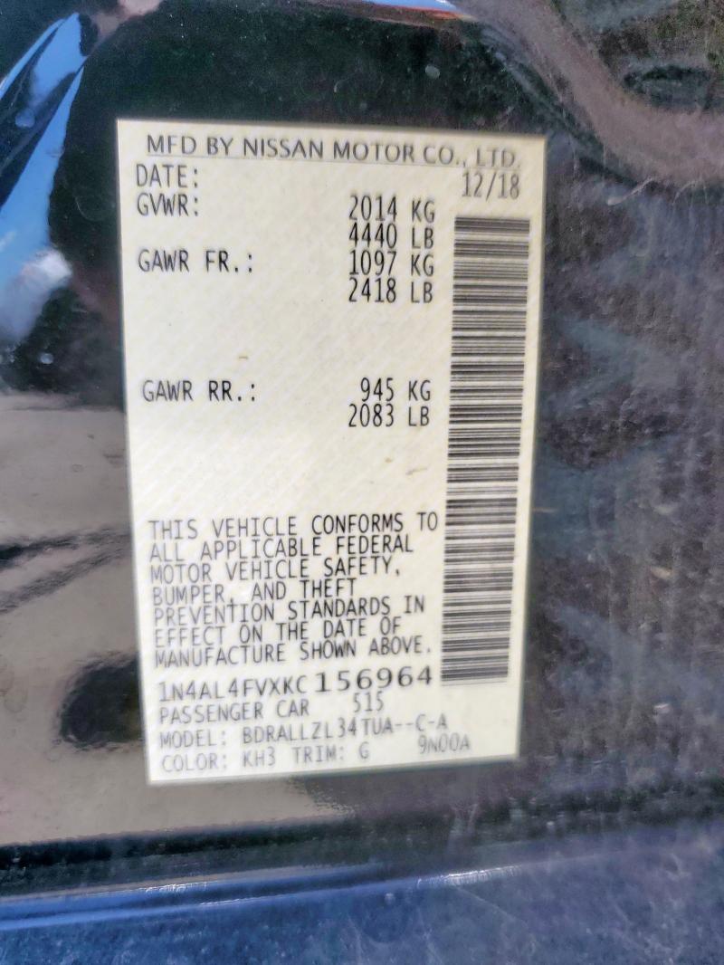 2019 NISSAN ALTIMA EDI 1N4AL4FVXKC156964