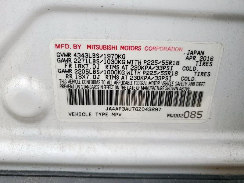 2016 MITSUBISHI OUTLANDER - JA4AP3AU7GZ043897