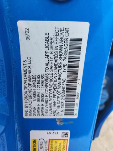2022 HONDA CIVIC SPOR - 19XFL2H86NE016743