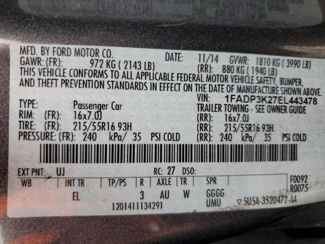 2014 FORD FOCUS SE - 1FADP3K27EL443478