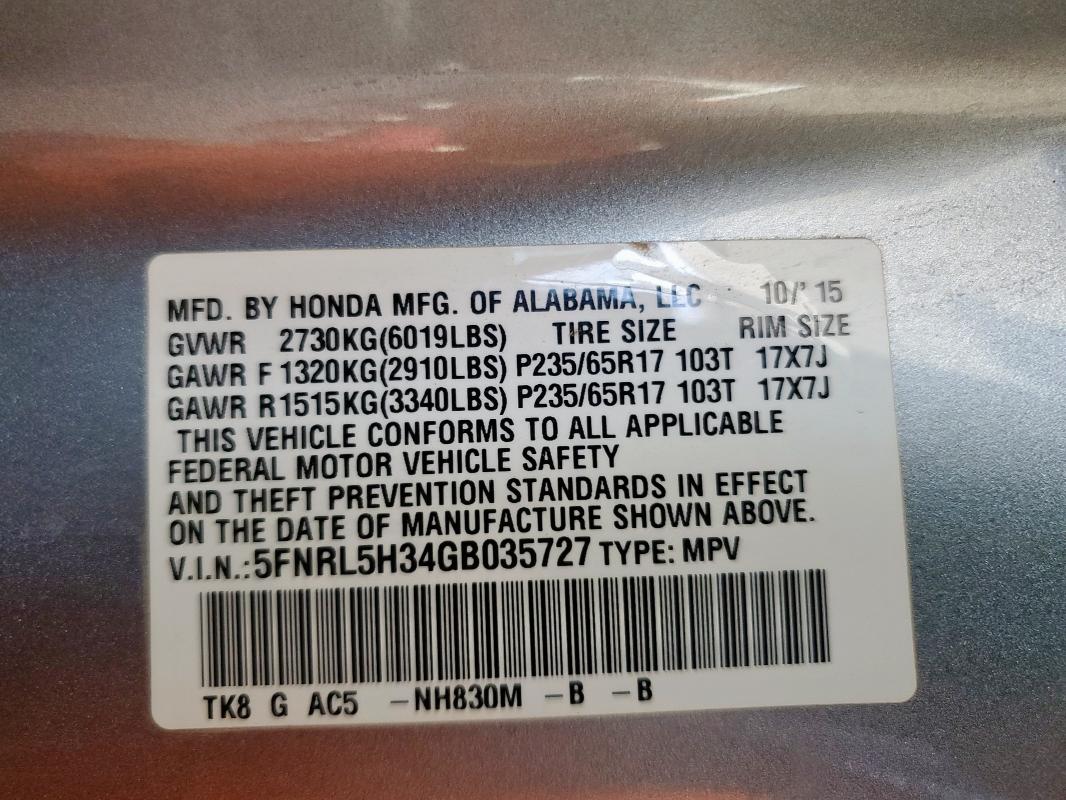 2016 HONDA ODYSSEY SE 5FNRL5H34GB035727
