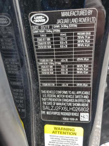 2020 LAND ROVER RANGE ROVE SALZJ2FX6LH026802