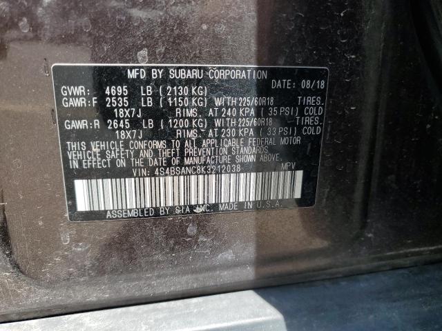 2019 SUBARU OUTBACK 2. 4S4BSANC8K3212038
