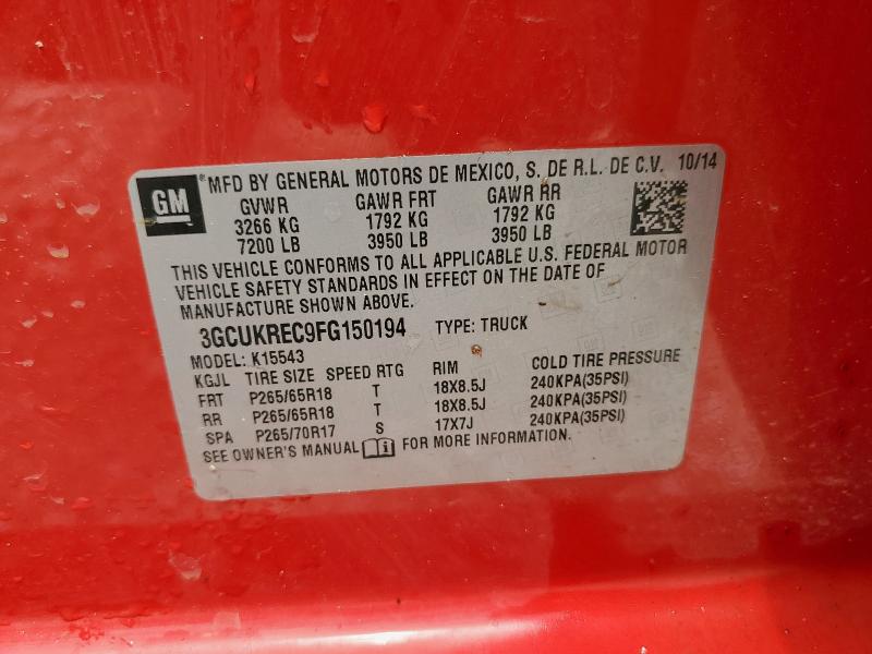 2015 CHEVROLET SILVERADO - 3GCUKREC9FG150194