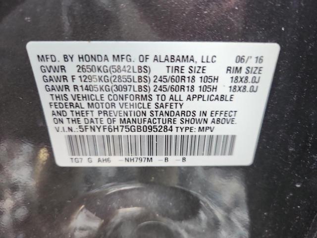 2016 HONDA PILOT EXLN 5FNYF6H75GB095284