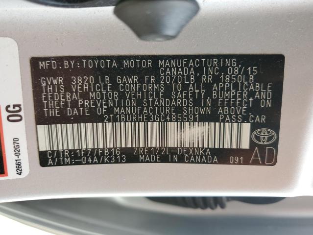 2016 TOYOTA COROLLA - 2T1BURHE3GC485591