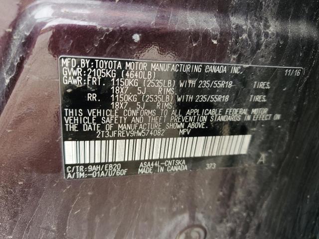 2017 TOYOTA RAV4 SE 2T3JFREV9HW574082