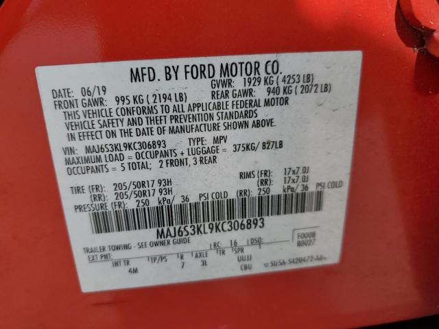 2019 FORD ECOSPORT T MAJ6S3KL9KC306893