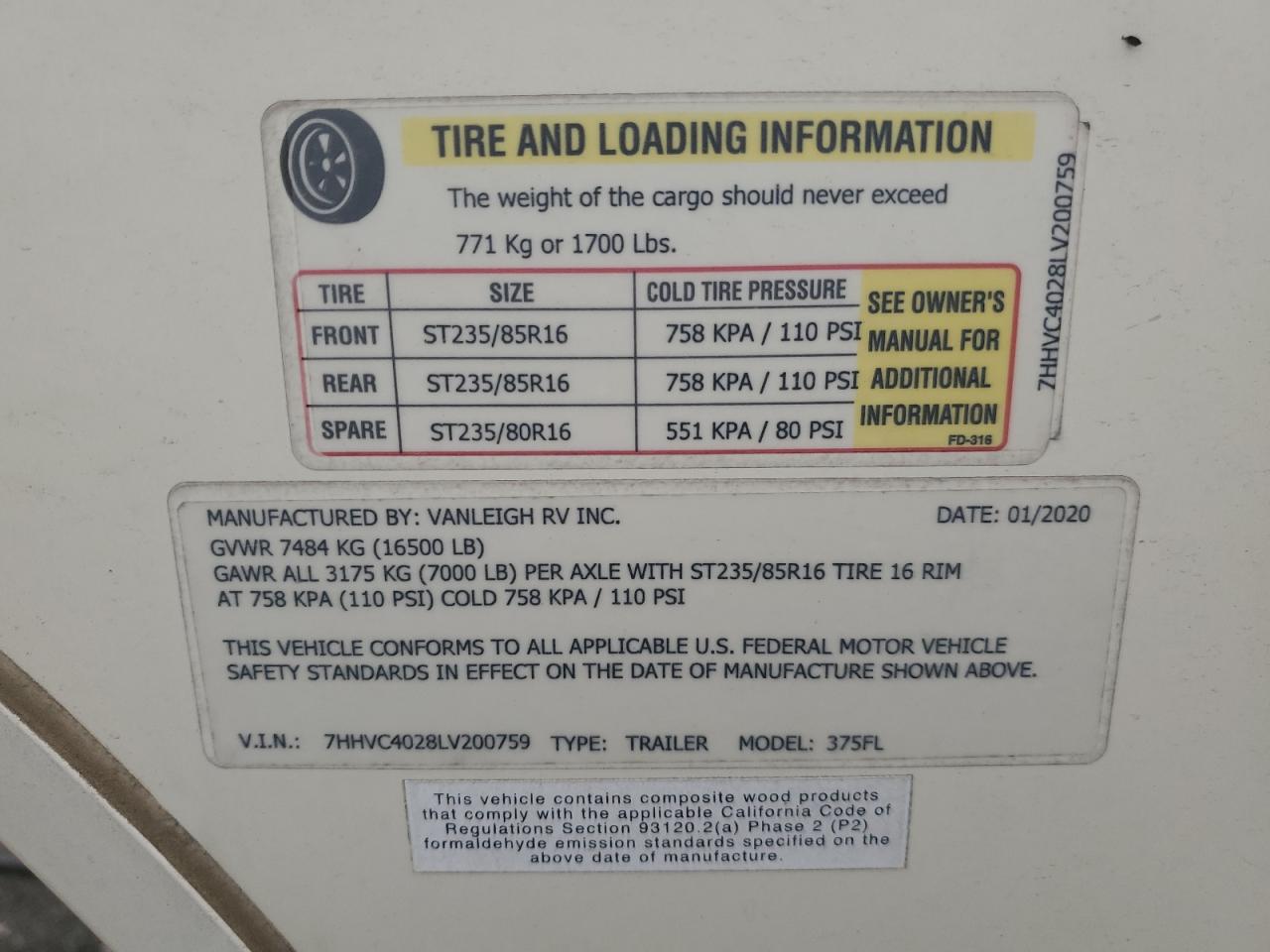 Lot #3270020033 2020 VANLEIGHRV VILANO