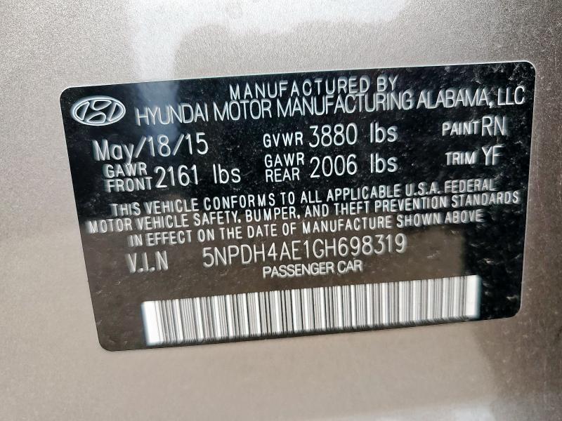 2016 HYUNDAI ELANTRA SE 5NPDH4AE1GH698319
