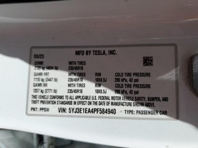 2023 TESLA MODEL 3 5YJ3E1EA4PF584940