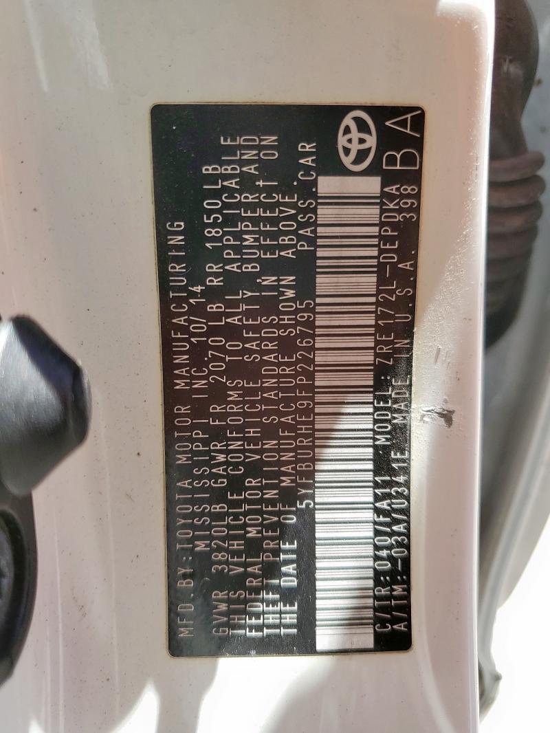 2015 TOYOTA COROLLA L 5YFBURHE9FP226795