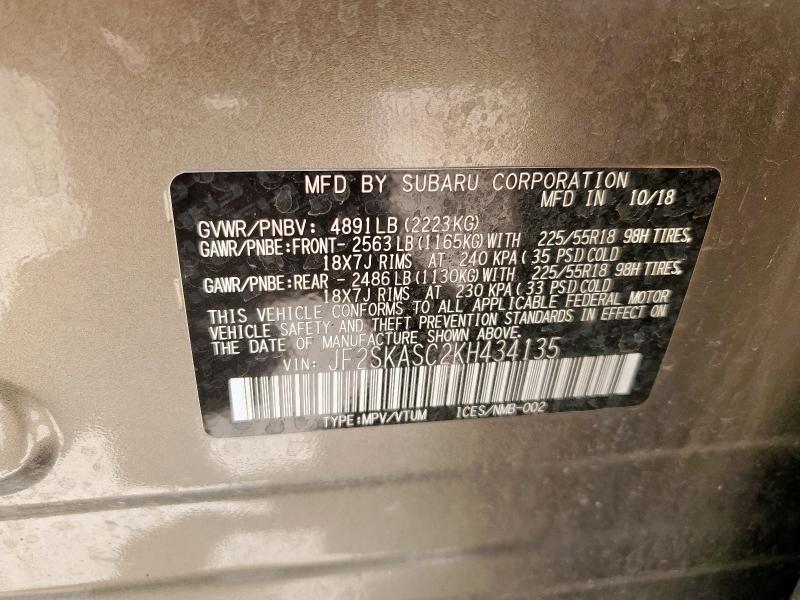 2019 SUBARU FORESTER L JF2SKASC2KH434135