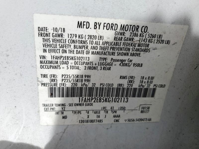 2019 FORD TAURUS SEL 1FAHP2E85KG102113