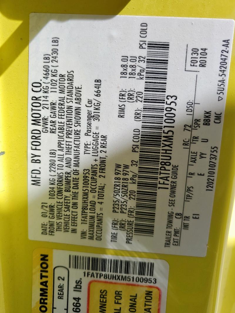 2021 FORD MUSTANG 1FATP8UHXM5100953