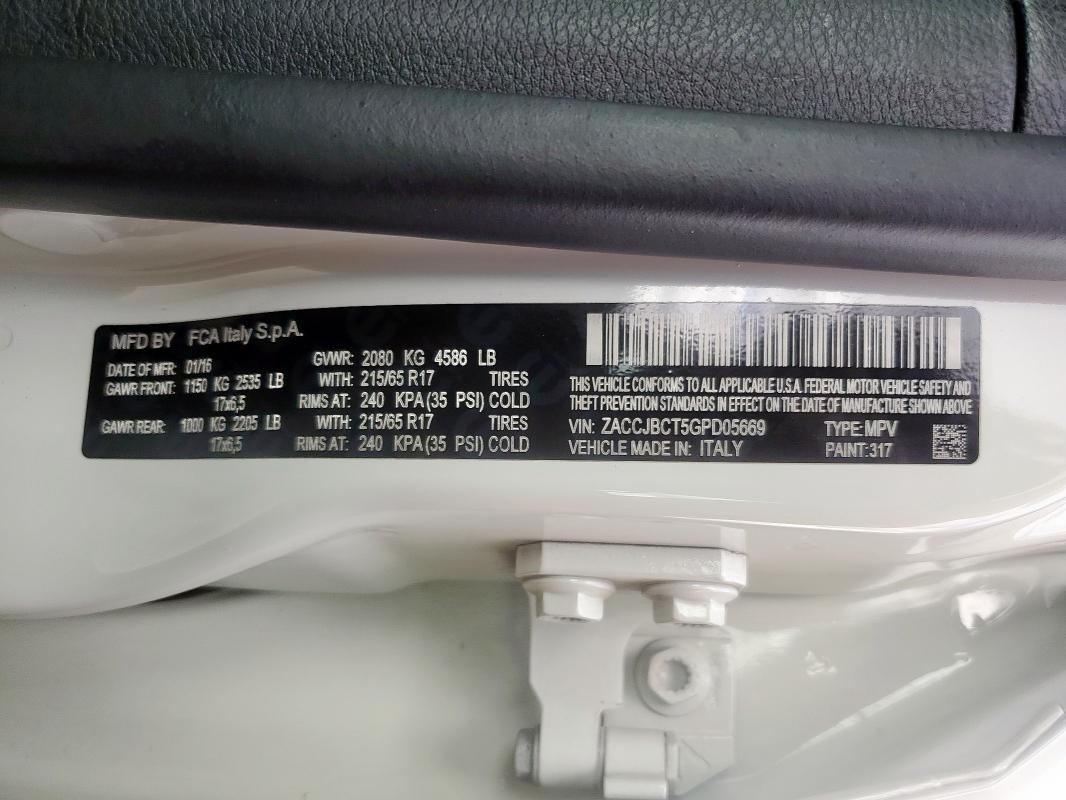 2016 JEEP RENEGADE T ZACCJBCT5GPD05669