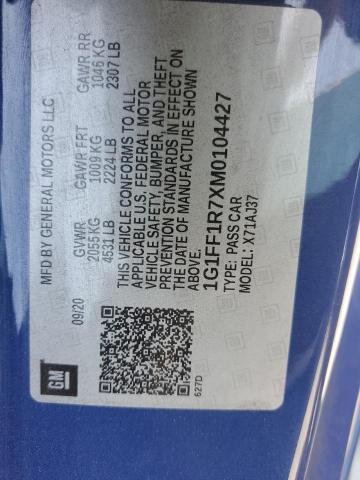 2021 CHEVROLET CAMARO LZ 1G1FF1R7XM0104427