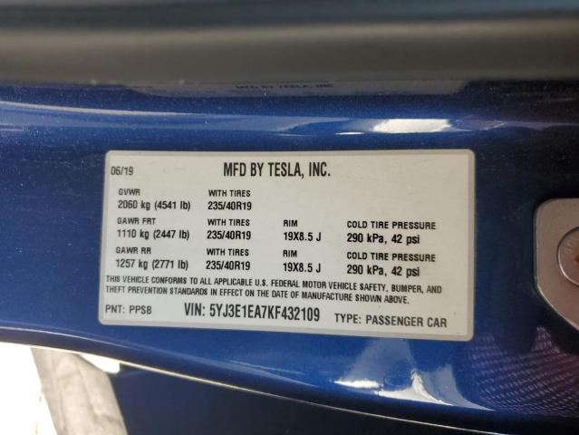 2019 TESLA MODEL 3 5YJ3E1EA7KF432109
