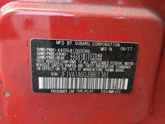 2018 SUBARU WRX JF1VA1A60J9801381