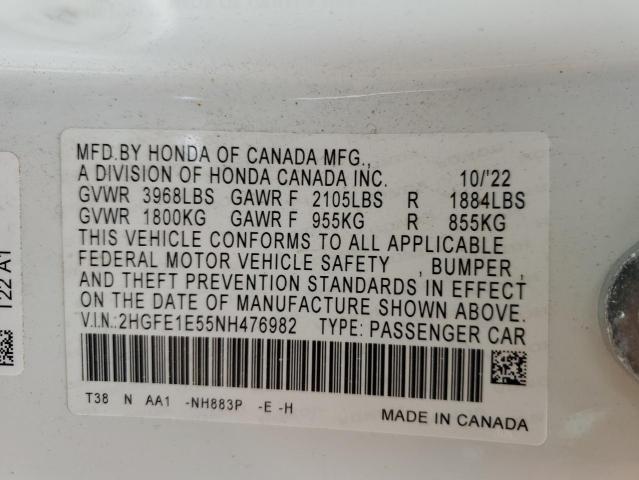 2022 HONDA CIVIC SI 2HGFE1E55NH476982