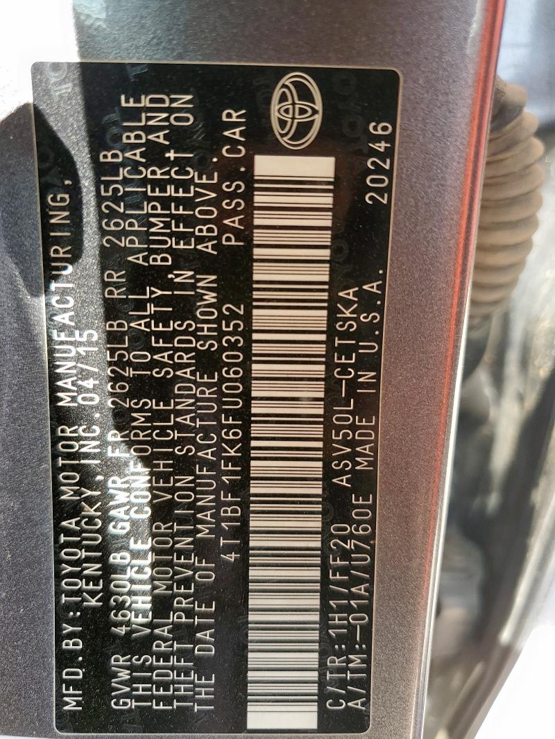 2015 TOYOTA CAMRY LE - 4T1BF1FK6FU060352