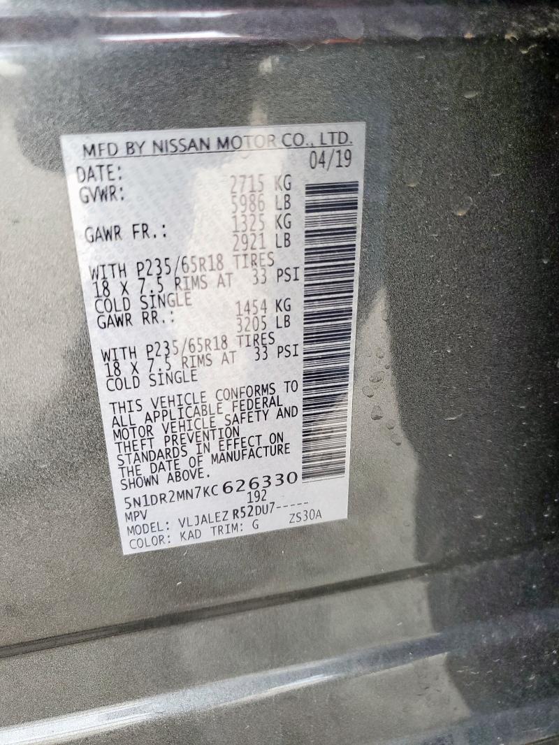 2019 NISSAN PATHFINDER 5N1DR2MN7KC626330