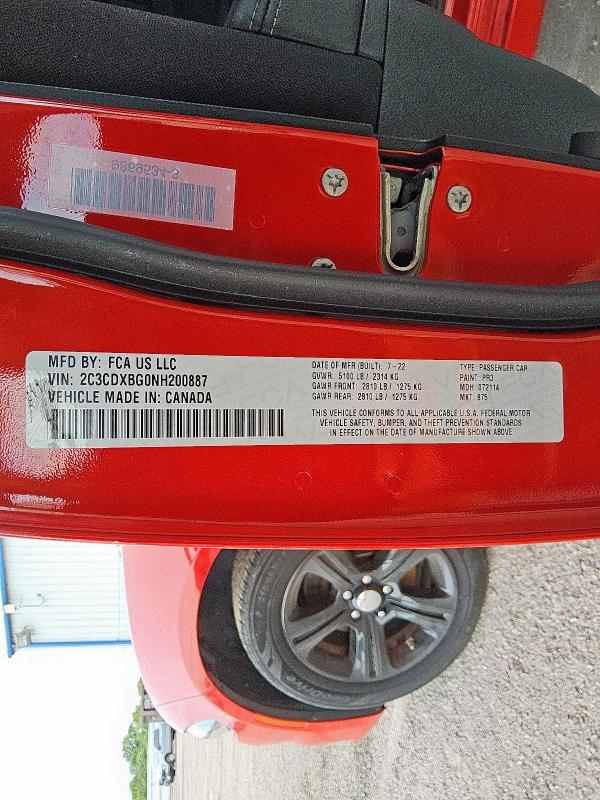 2022 DODGE CHARGER SXT 2C3CDXBG0NH200887