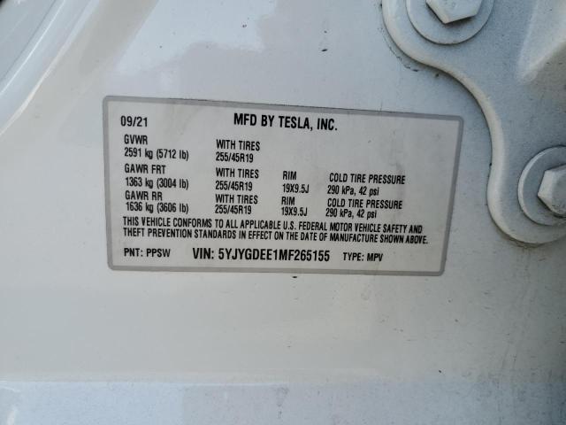 2021 TESLA MODEL Y 5YJYGDEE1MF265155