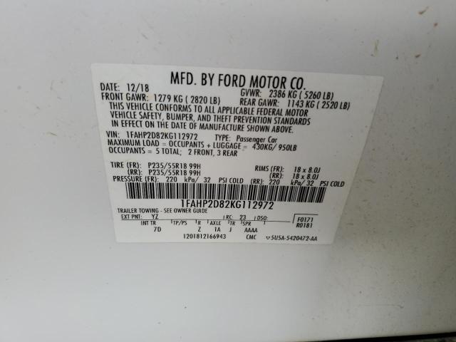 2019 FORD TAURUS SE 1FAHP2D82KG112972