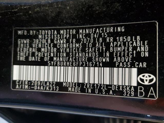 2015 TOYOTA COROLLA L - 5YFBURHE6FP316714