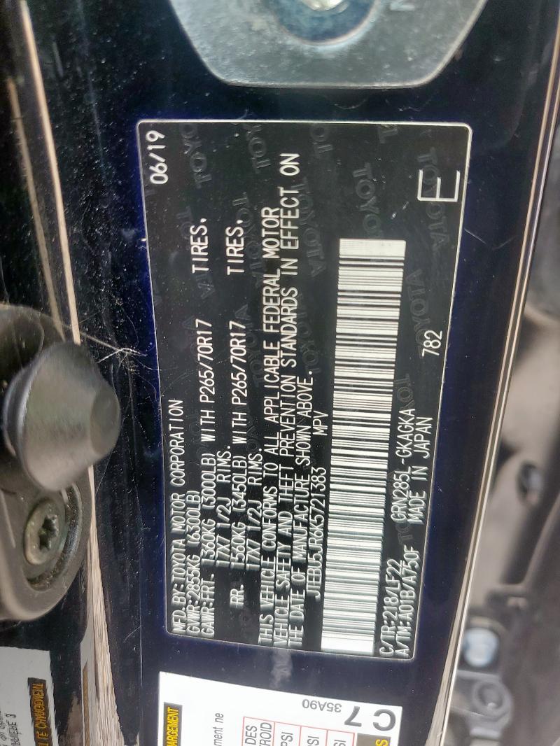 2019 TOYOTA 4 RUNNER JTEBU5JR6K5721383