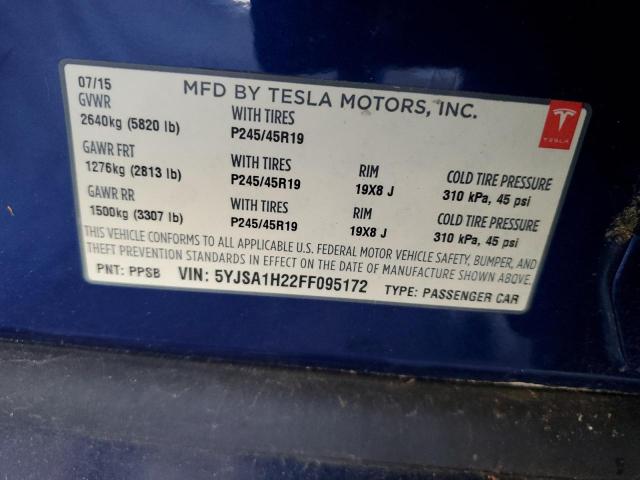 2015 TESLA MODEL S 85 5YJSA1H22FF095172