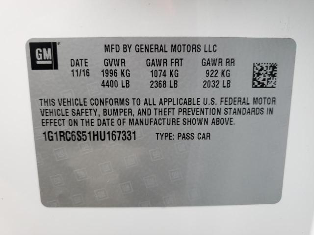 2017 CHEVROLET VOLT LT 1G1RC6S51HU167331