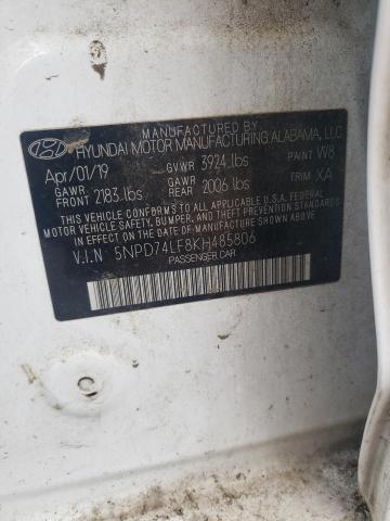 2019 HYUNDAI ELANTRA SE 5NPD74LF8KH485806