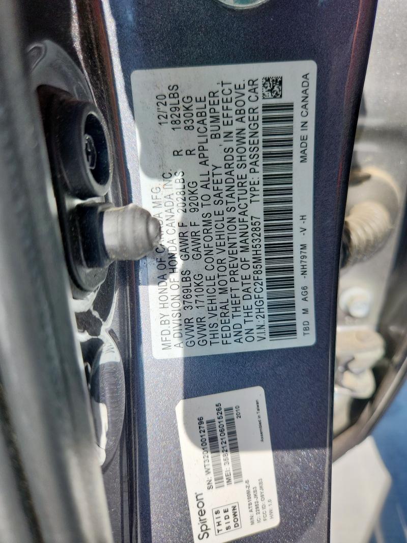 2021 HONDA CIVIC SPOR 2HGFC2F85MH532857