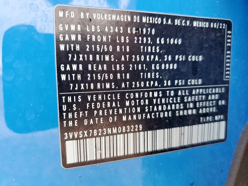 2022 VOLKSWAGEN TAOS SE 3VVSX7B23NM083229