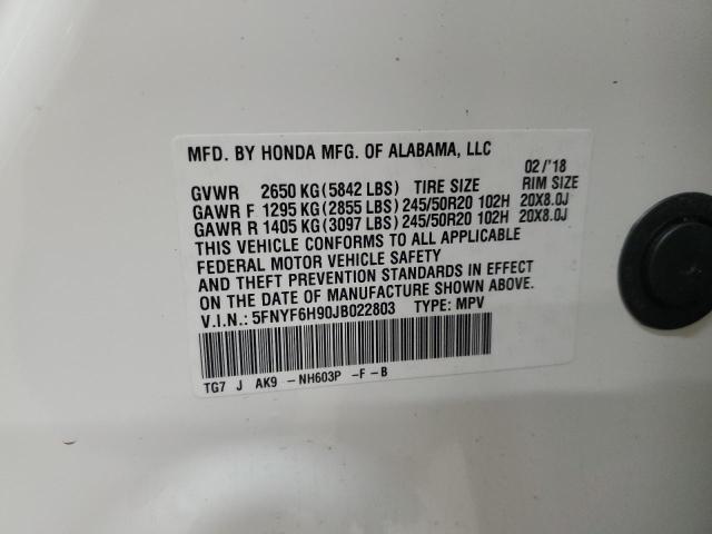 2018 HONDA PILOT TOURING 5FNYF6H90JB022803