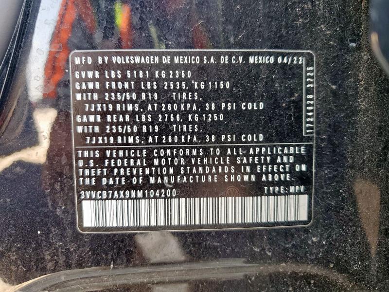 2022 VOLKSWAGEN TIGUAN SE 3VVCB7AX9NM104200