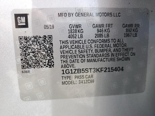 2019 CHEVROLET MALIBU LS 1G1ZB5ST3KF215404