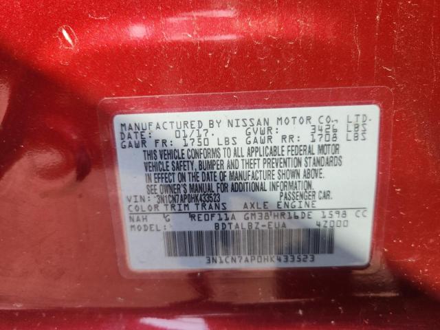 2017 NISSAN VERSA S - 3N1CN7AP0HK433523
