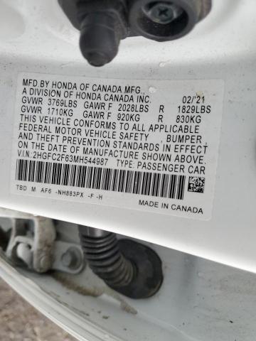 2021 HONDA CIVIC LX 2HGFC2F63MH544987